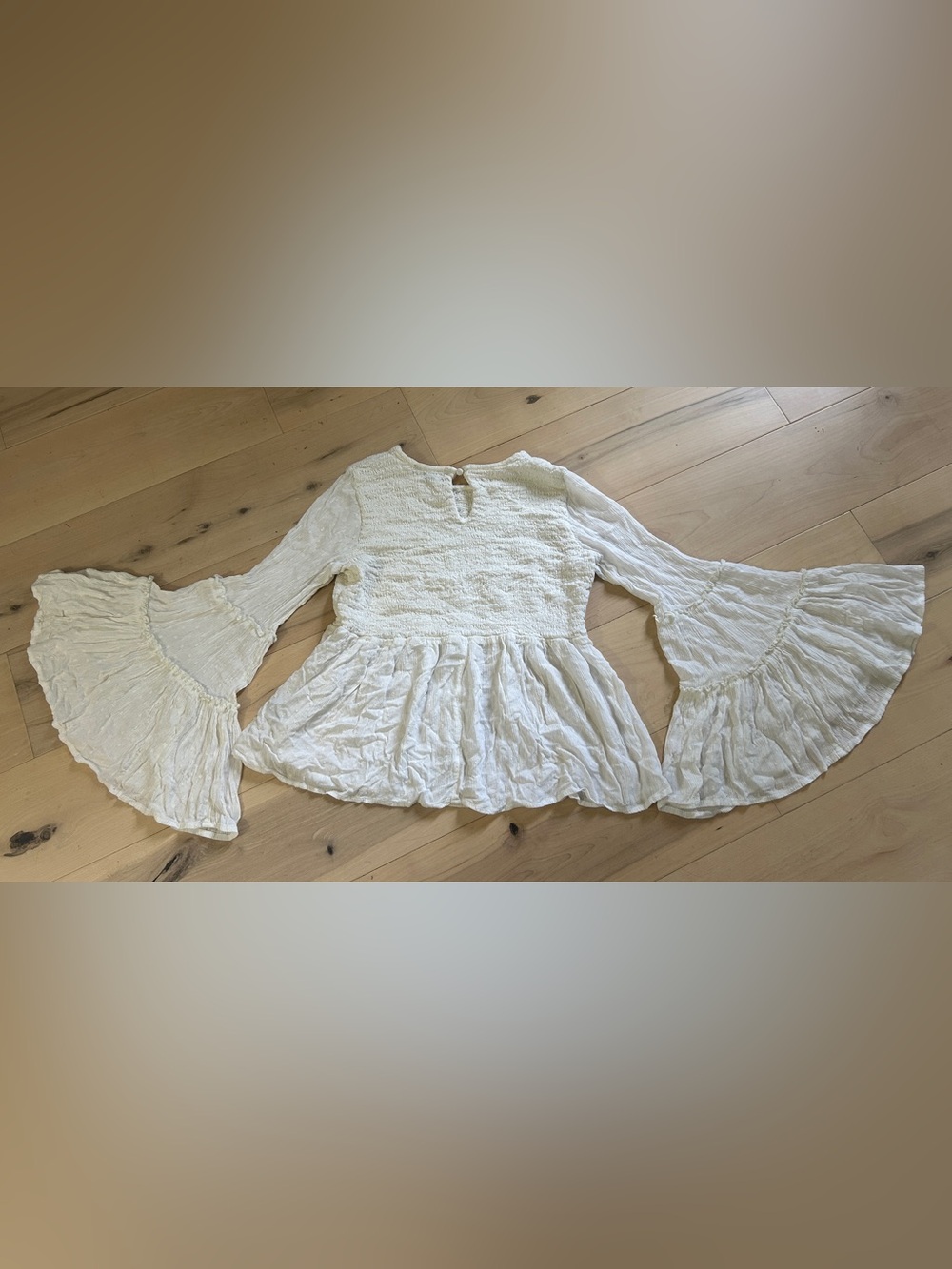 American Eagle Outfitters Bell Sleeve Smocked Top Boho Festival Size M White - Picture 7 of 12